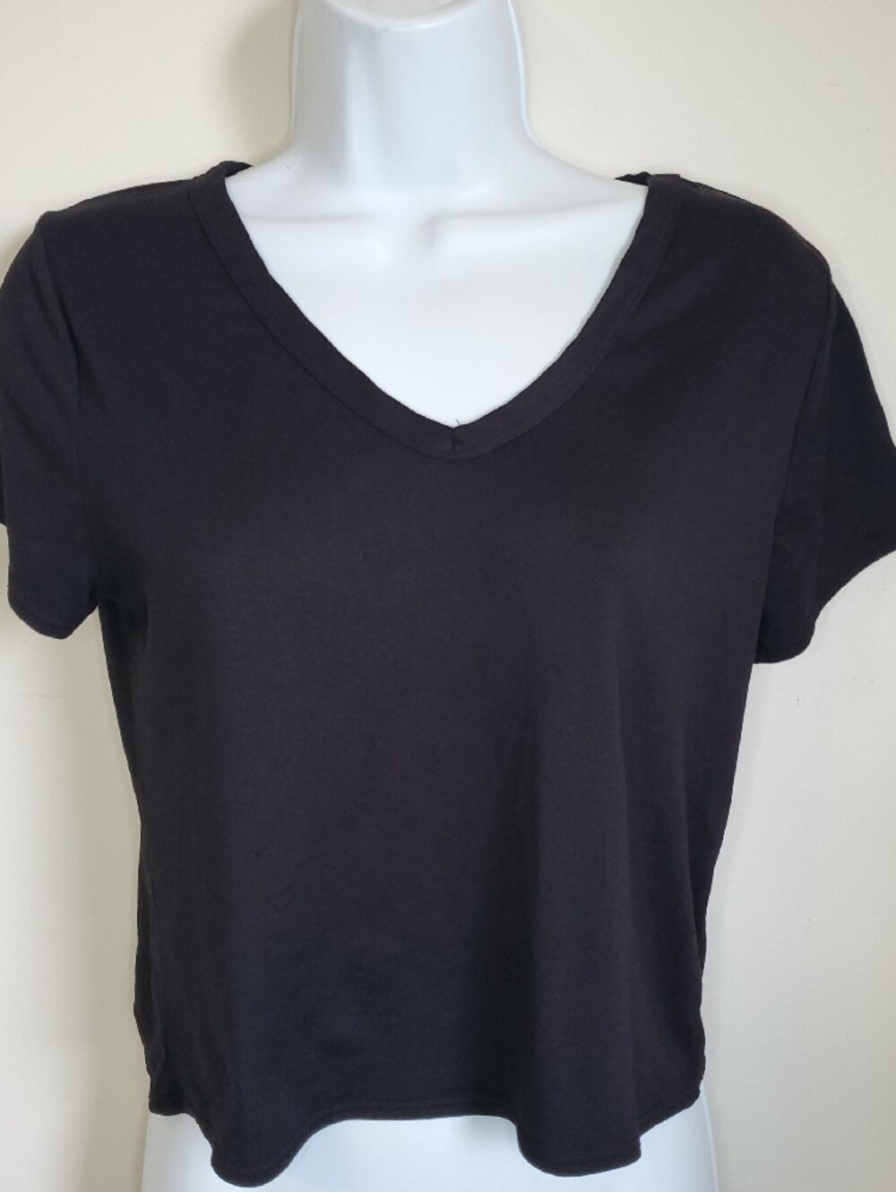 Black V-Neck Short Sleeve Women's Top